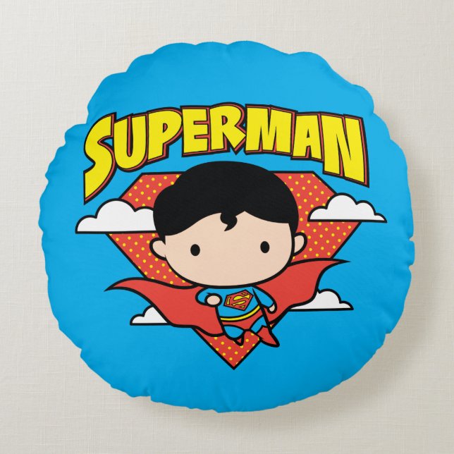 Chibi Superman Polka Dot Shield und Name Rundes Kissen (Vorderseite)