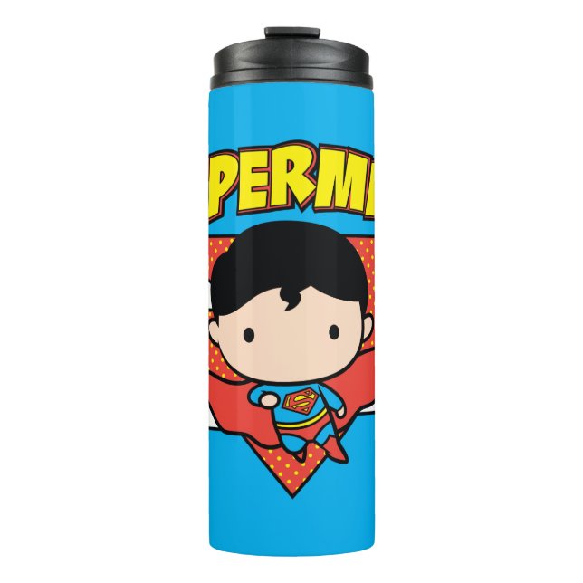 Chibi Superman Polka Dot Shield und Name Thermosbecher (Vorderseite)