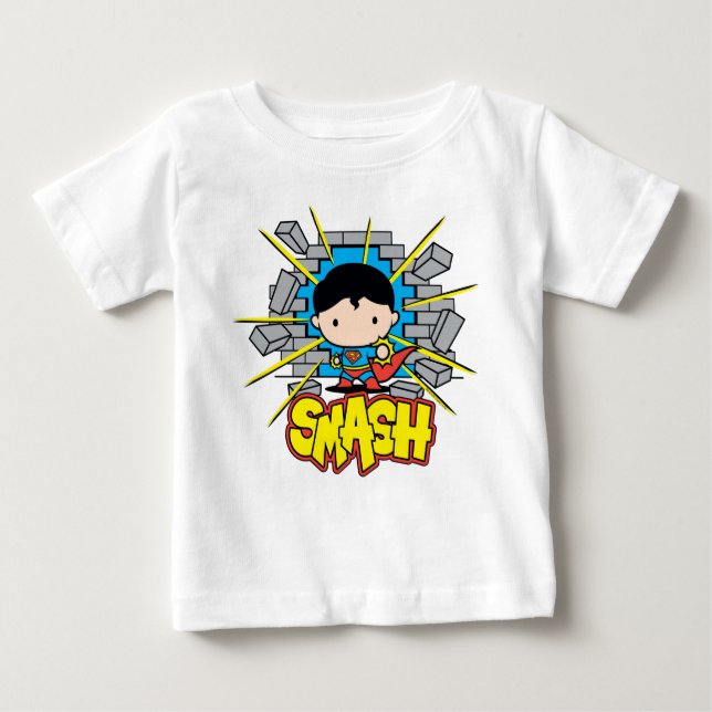 Chibi Superman schleicht durch eine Ziegelmauer Baby T-shirt (Vorderseite)