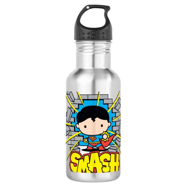 Chibi Superman schleicht durch eine Ziegelmauer Edelstahlflasche (Vorderseite)