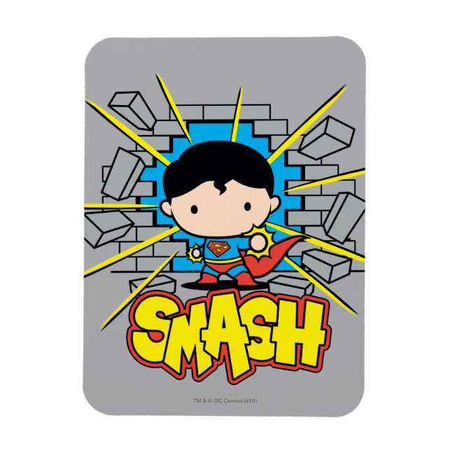 Chibi Superman schleicht durch eine Ziegelmauer Magnet (Vertikal)