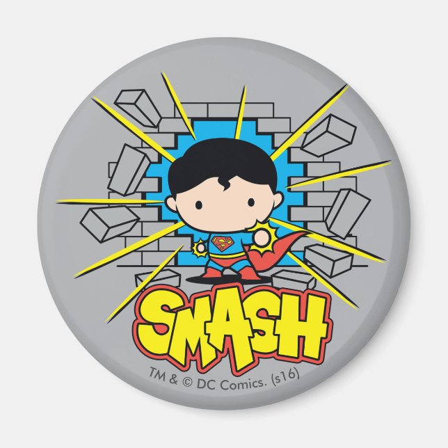 Chibi Superman schleicht durch eine Ziegelmauer Magnet (Vorne)
