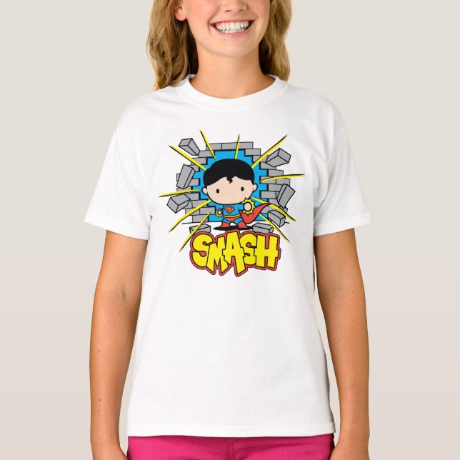 Chibi Superman schleicht durch eine Ziegelmauer T-Shirt (Vorderseite)