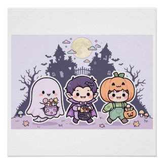 Chibi-Süßes-oder-Saures-Halloween-Kinder-Design Poster