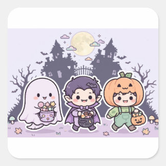 Chibi-Süßes-oder-Saures-Halloween-Kinder-Design Quadratischer Aufkleber