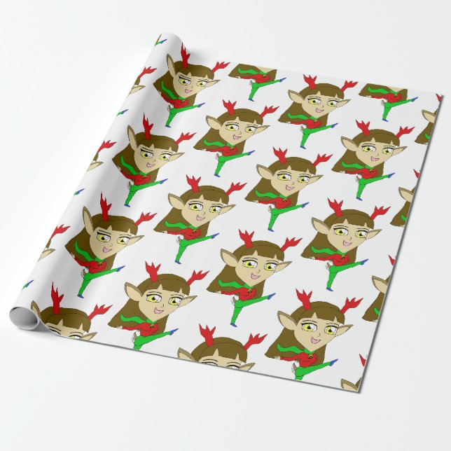 Chibi tanzend Rentiermädchen Geschenkpapier (Ungerollt)