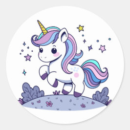 Chibi Unicorn Lila Blue Pink Runder Aufkleber