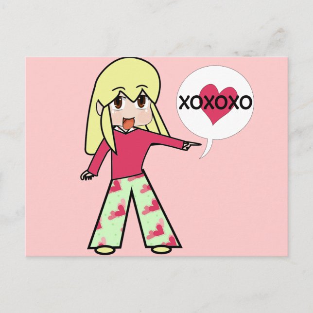 Chibi Valentine Hearts Feiertagspostkarte (Vorderseite)