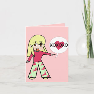Chibi Valentine Hearts Vielen Dank XOXOXO Dankeskarte