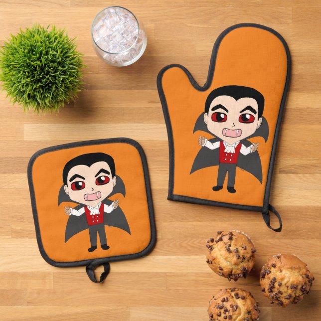Chibi Vampir Ofenhandschuh & Topflappen-Set (Oben Unten)