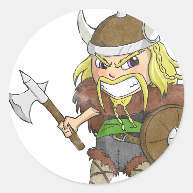 Chibi Viking (gestört) Runder Aufkleber (Vorderseite)
