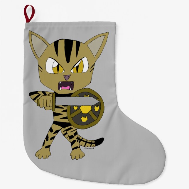 Chibi Warrior Cat Großer Weihnachtsstrumpf (Vorderseite)