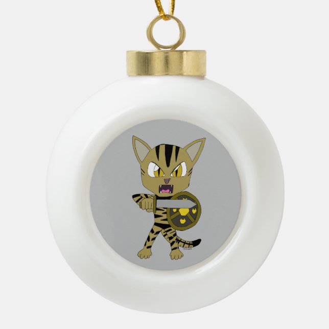 Chibi Warrior Cat Keramik Kugel-Ornament (Vorderseite)