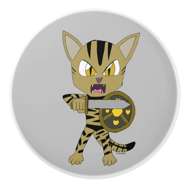 Chibi Warrior Cat Keramikknauf (Vorderseite)