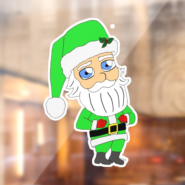 Chibi-Weihnachtsmann im grünen Anzug Fensteraufkleber (Blatt 2)