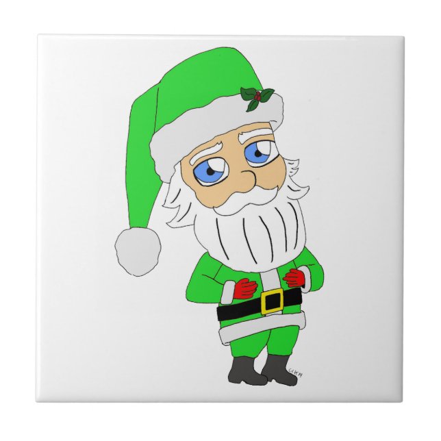 Chibi-Weihnachtsmann im grünen Anzug Fliese (Vorderseite)
