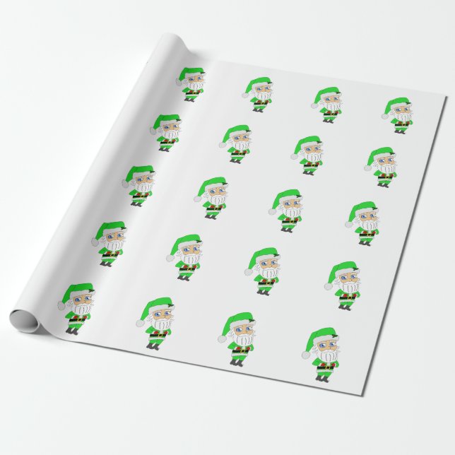 Chibi-Weihnachtsmann im grünen Anzug Geschenkpapier (Ungerollt)
