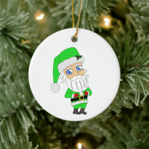 Chibi-Weihnachtsmann im grünen Anzug Keramik Ornament