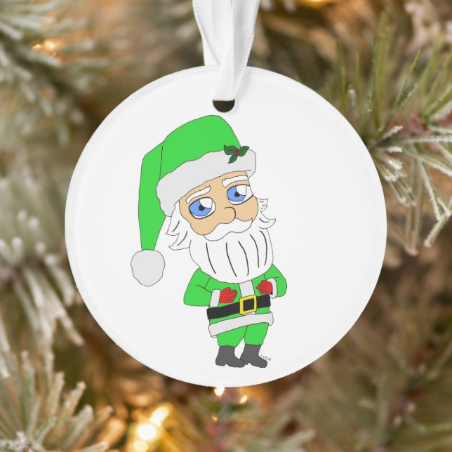 Chibi-Weihnachtsmann im grünen Anzug Ornament (Baum)