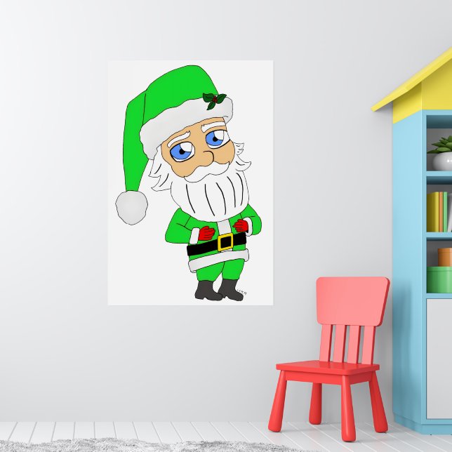 Chibi-Weihnachtsmann im grünen Anzug Poster (Kinderzimmer 1)