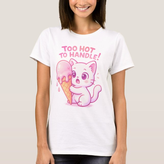 Chibi White Cat Melting Ice Creme T - Shirt (Vorderseite)