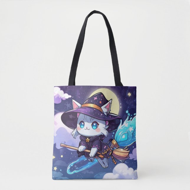 Chibi Witch Cat Flying in Starry Sky – Kawaii Magi (Vorderseite)