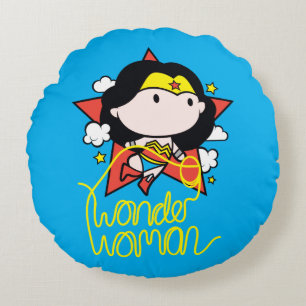 Chibi Wonder Frau fliegt mit Lasso Rundes Kissen