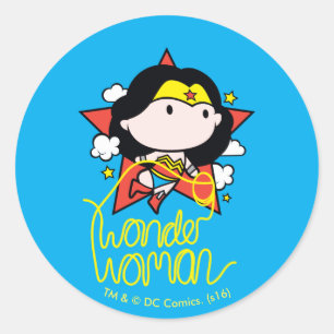 Chibi Wonder Woman fliegt mit Lasso Runder Aufkleber