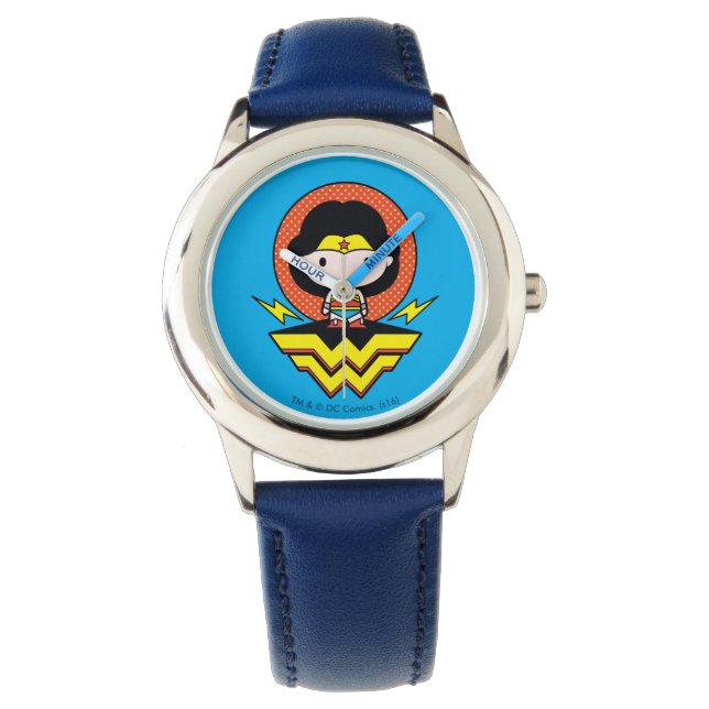 Chibi Wonder Woman mit Polka Docks und Logo Armbanduhr (Vorderseite)