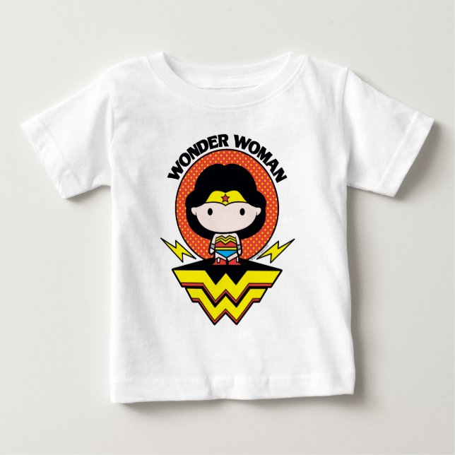 Chibi Wonder Woman mit Polka Docks und Logo Baby T-shirt (Vorderseite)