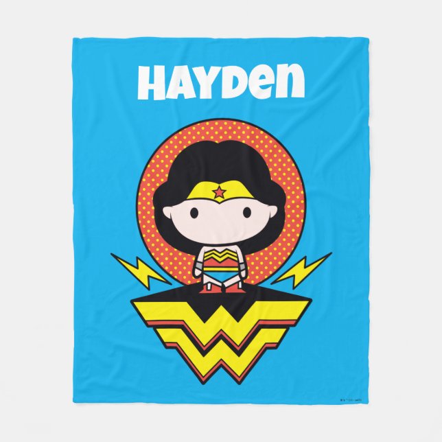 Chibi Wonder Woman mit Polka Docks und Logo Fleecedecke (Vorderseite)