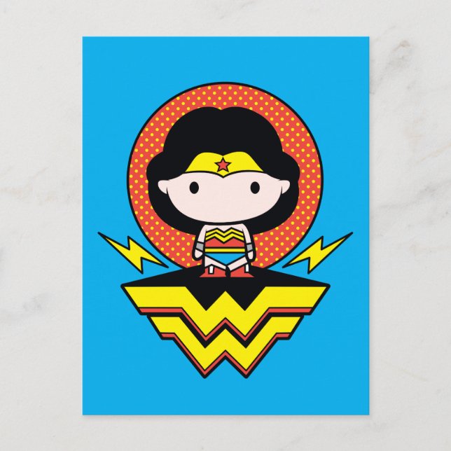 Chibi Wonder Woman mit Polka Docks und Logo Postkarte (Vorderseite)