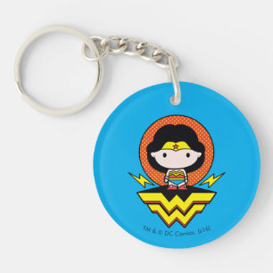 Chibi Wonder Woman mit Polka Docks und Logo Schlüsselanhänger