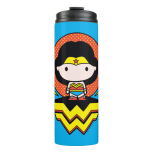 Chibi Wonder Woman mit Polka Docks und Logo Thermosbecher
