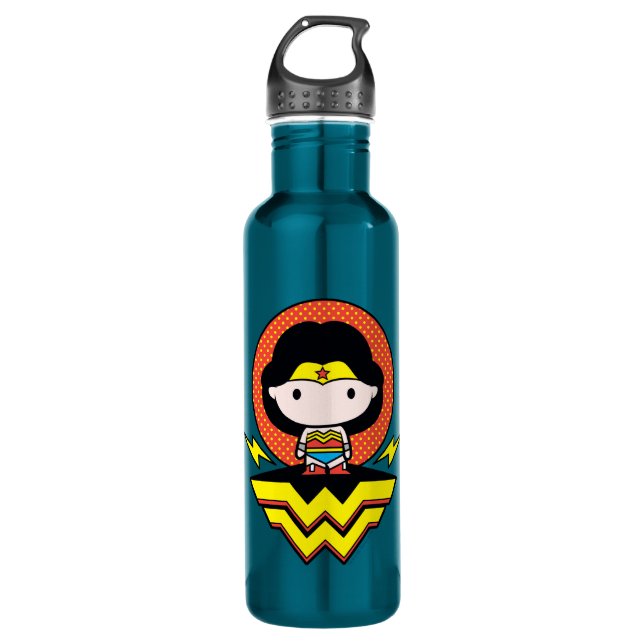 Chibi Wonder Woman mit Polka Docks und Logo Trinkflasche (Vorderseite)
