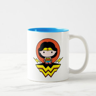 Chibi Wonder Woman mit Polka Docks und Logo Zweifarbige Tasse