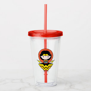 Chibi Wonder Woman mit Polka Punkten und Logo Acryltrinkbecher
