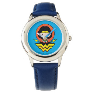 Chibi Wonder Woman mit Polka Punkten und Logo Armbanduhr
