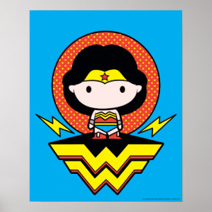Chibi Wonder Woman mit Punkten und Logo Poster