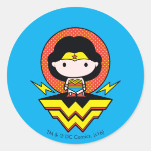 Chibi Wonder Woman mit Punkten und Logo Runder Aufkleber