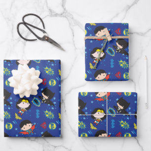 Chibi Wonder Woman, Superman und Batman Pattern Geschenkpapier Set