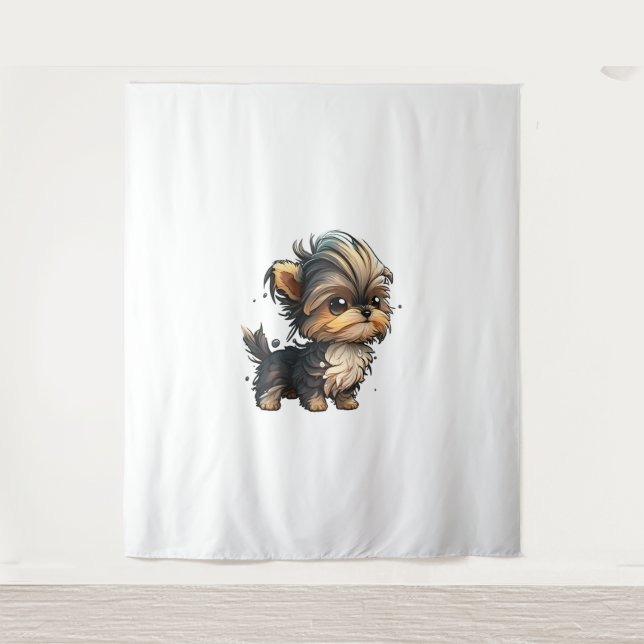 Chibi Yorkshire Terrier Wandteppich (Vorderseite)