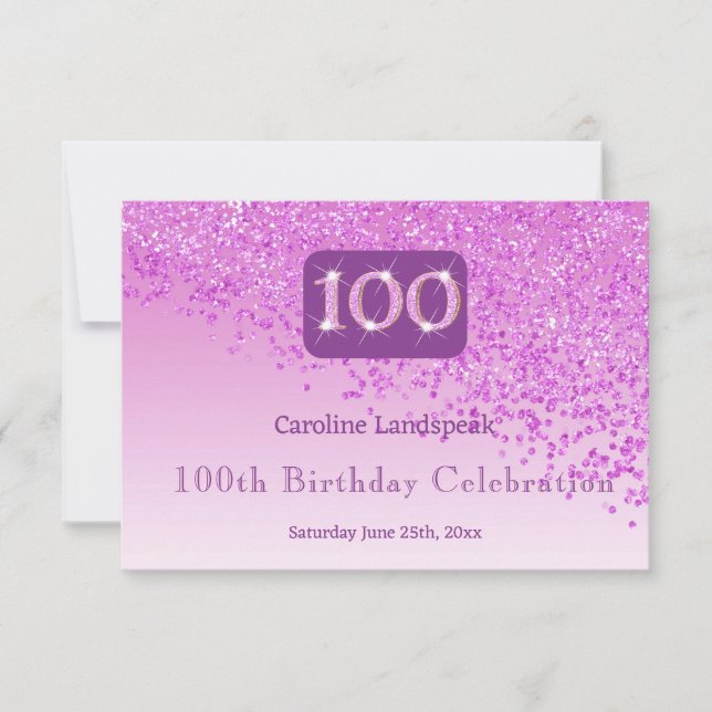 Chic 100 Geburtstag Pink Glitzer UAWG RSVP Karte (Vorderseite)