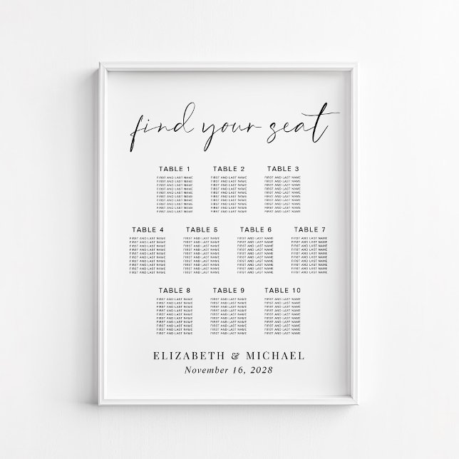 Chic 10 Table Wedding Seating Chart Poster (Von Creator hochgeladen)