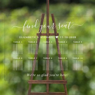 Chic 10 Table White Script Wedding Seating Clear Acrylschild