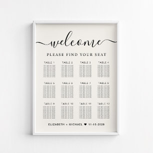 Chic 12 Table Cream Wedding Seating Chart Poster