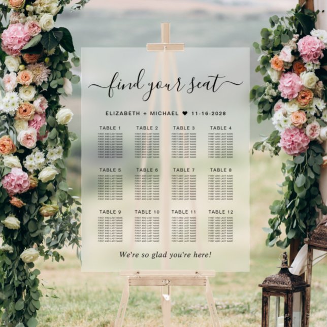 Chic 12 Table Wedding Seating Mattiert Acrylschild (Von Creator hochgeladen)