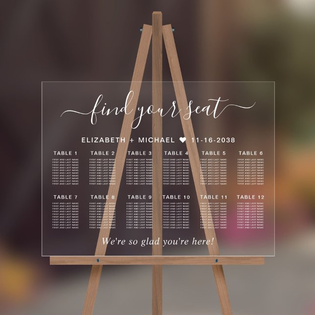 Chic 12 Table White Wedding Seating Acrylschild (Von Creator hochgeladen)