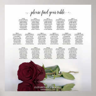 Chic 16 Table Burgundy Rose Hochzeitsdiagramm Poster