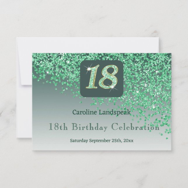 Chic 18 Birthday Green Glitzer UAWG RSVP Karte (Vorderseite)